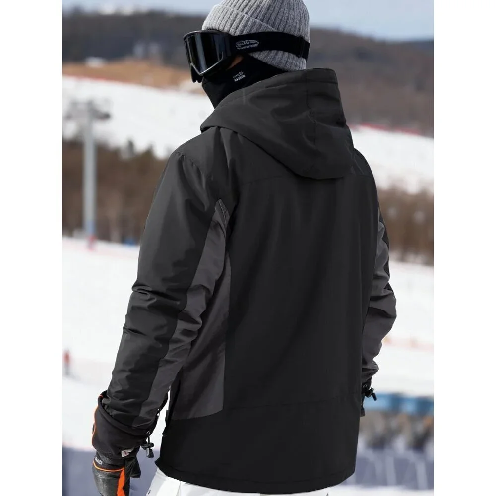 Men's Black Gray Waterproof Ski Snow Jacket Fleece Lined Warm Winter Rain Jacket